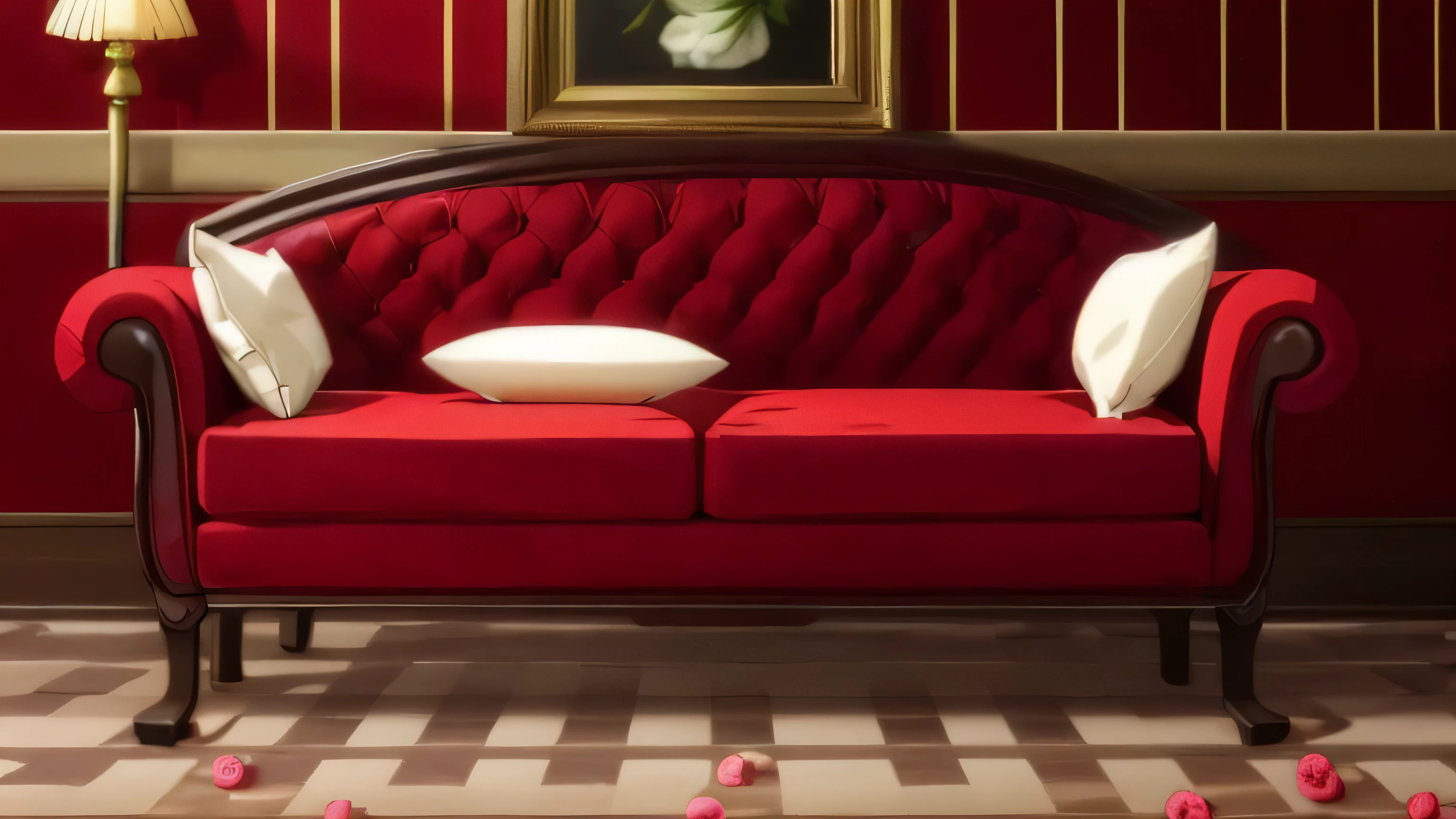 Shanghai old Shanghai Paramount gorgeous classical decoration Chinese style classical red white black quiet afternoon indoor table sofa floor lamp flowers roses antique decoration mafia no one portrait pure indoor no one