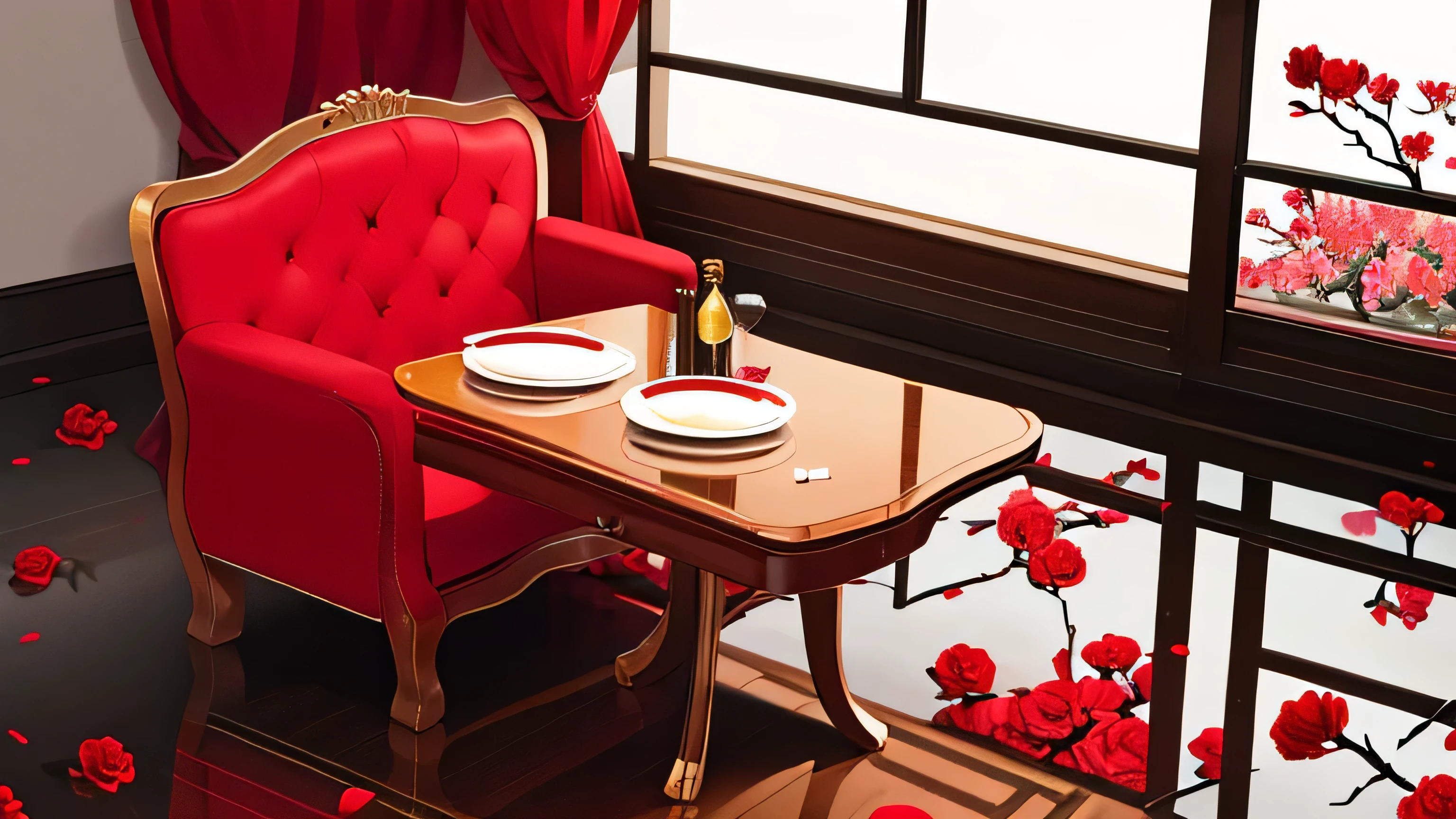 (best quality, high resolution:1.2),Super detailed,(actual:1.37),Shanghai on the Bund, Old Shanghai, Paramount, grand, Classical decoration, traditional Chinese, Red, white, and black, Peaceful afternoon, indoor scene, table, sofa, floor lamp, flowers, Rose, traditional decor, The existence of the mafia, unmanned, pure interior, nobody