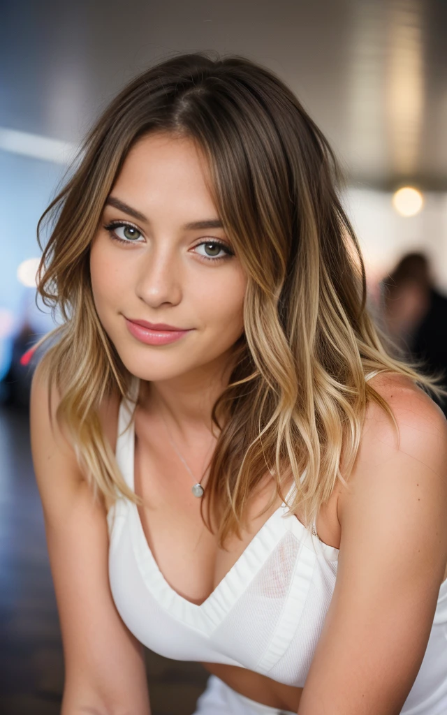 Beautiful blonde wearing white mini dress, bauchfrei feiert eine party in einem club (club dance floor), Sehr detailiert, 21 Jahre alt, Unschuldiges Gesicht, Natural wavy hair, blaue Augen, high resolution, Meisterwerk, best quality, Komplizierte Details, Sehr detailliert, scharfer Fokus, detaillierte Haut, realistisch skin Textur, Textur, detaillierte Augen, Fachmann, 4K, charming smile, mit Kanone gedreht, 85mm, shallow depth of field, Kodak Vision Farbe, perfectly fitting body, Extremely detailed, Foto_\(Ultra\), photorealistisch, realistisch, Nachbearbeitung, Maximale Detailgenauigkeit, Rauheit, wahres Leben, Ultra realistisch, Fotorealismus, Fotografie, 8K UHD, Fotografie