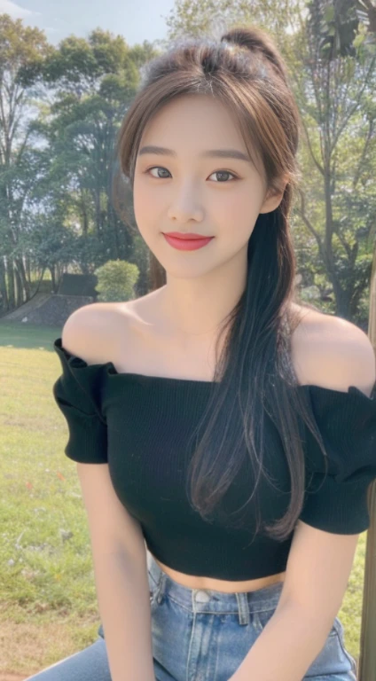 (28 years old,Beautiful Japanese,Round face、Seems kind、Iris、 ,(Black Hair),(Medium Long Hair),high quality、masterpiece:1.2,(Genuine、photo Genuine:1.4),blouse,Big Breasts,whole body,Overjoyed,Open your mouth