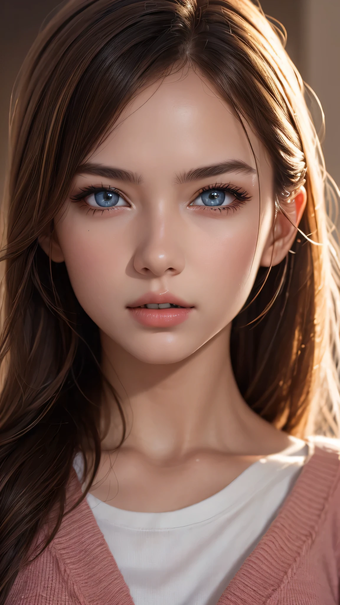 (1girl), ((Best Quality)), (Ultra-detailed), (extremely detailed CG unified 8k wallpaper), Highly detailed, High-definition raw color photos, Professional Photography, Peanut butter brown hair, Amazing face and eyes, Pink eyes, (amazingly beautiful girl), School,