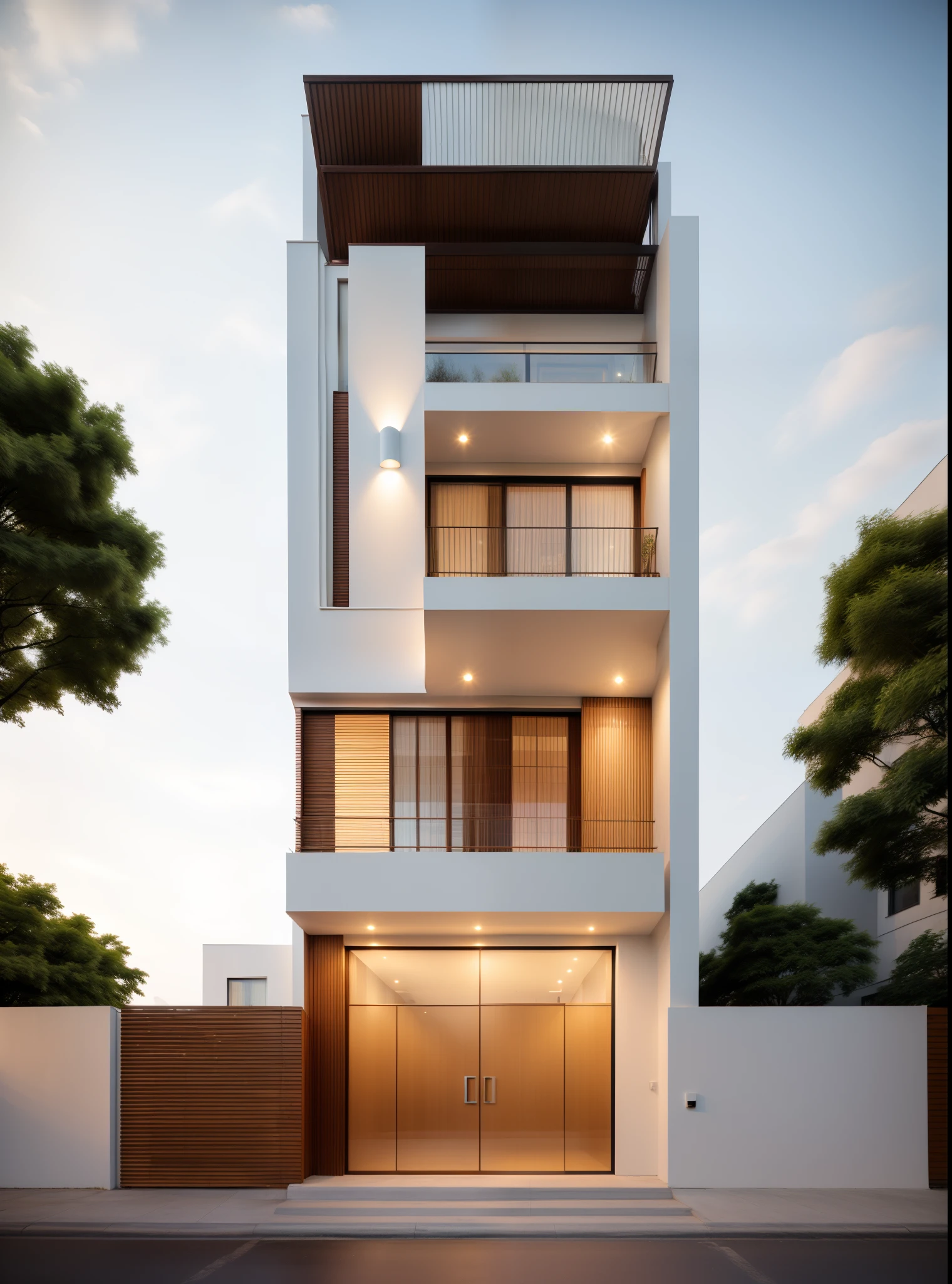 Exterior, morden house, dynamic light, curve linear