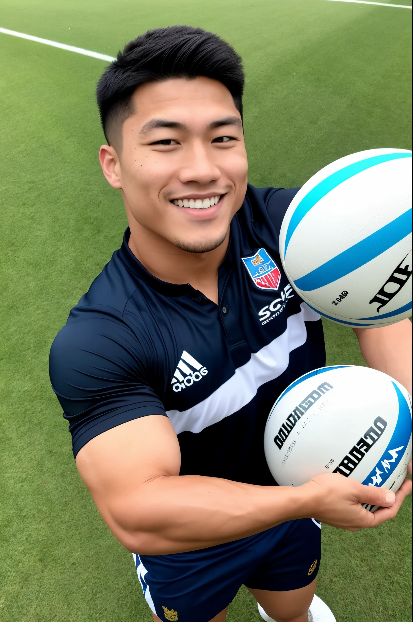 Foto RAW em sequencia, an image of a handsome Asian rugby player with short hair and no beard. It is represented in a sporty and attractive way, exibindo sua atleticismo e charme em um ambiente respeitoso e apropriado, sem identificar qualquer pessoa individual especificamente.
Foto RAW sequential, an image of a handsome Asian rugby player with short hair and no beard. He is depicted in a sporty and attractive manner, showcasing his athleticism and charm in a respectful and appropriate setting, without identifying any specific individual.
Selfie de