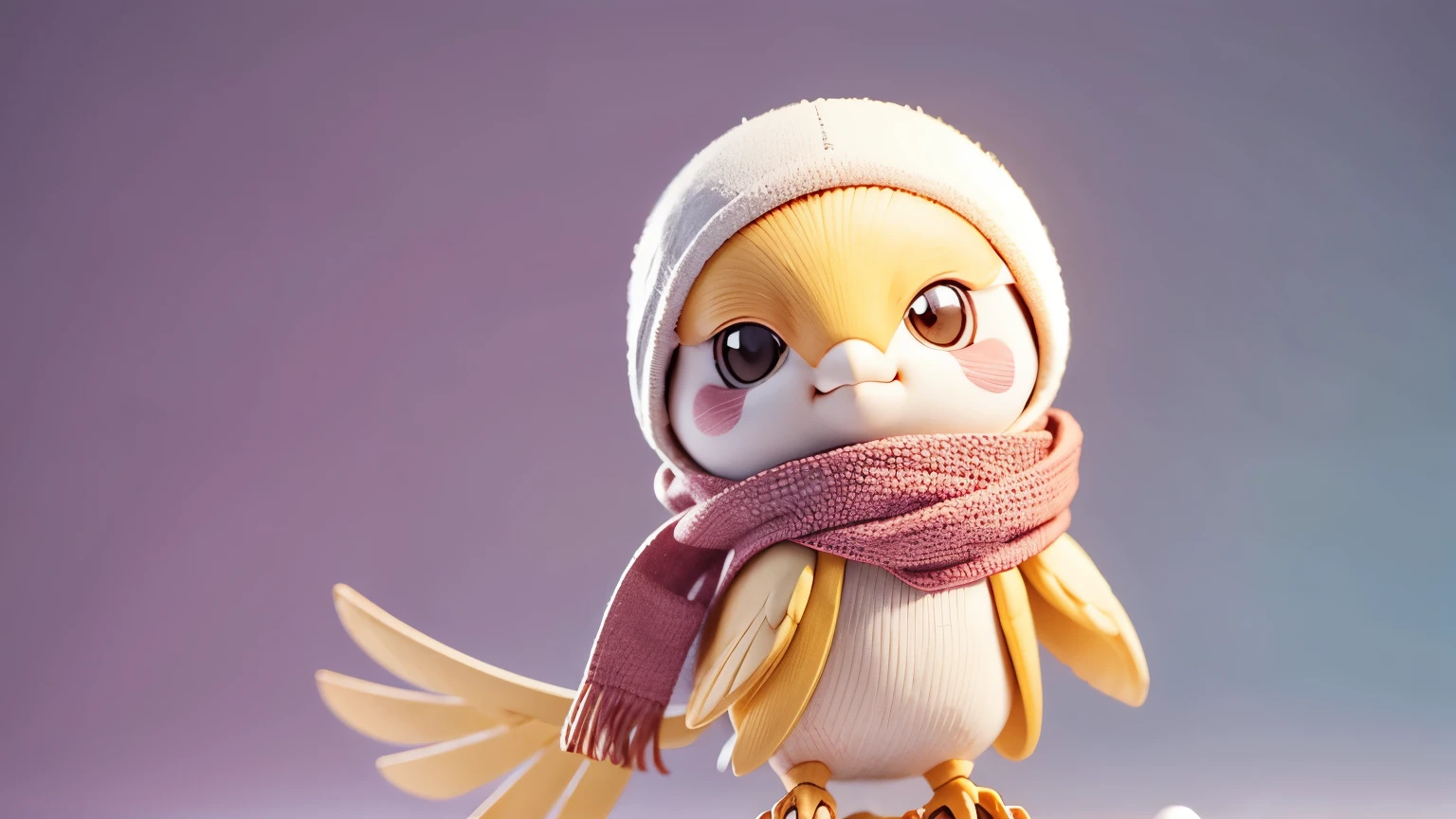 cockatiel bird mini chibi smiling, with a scarf because'It's cold