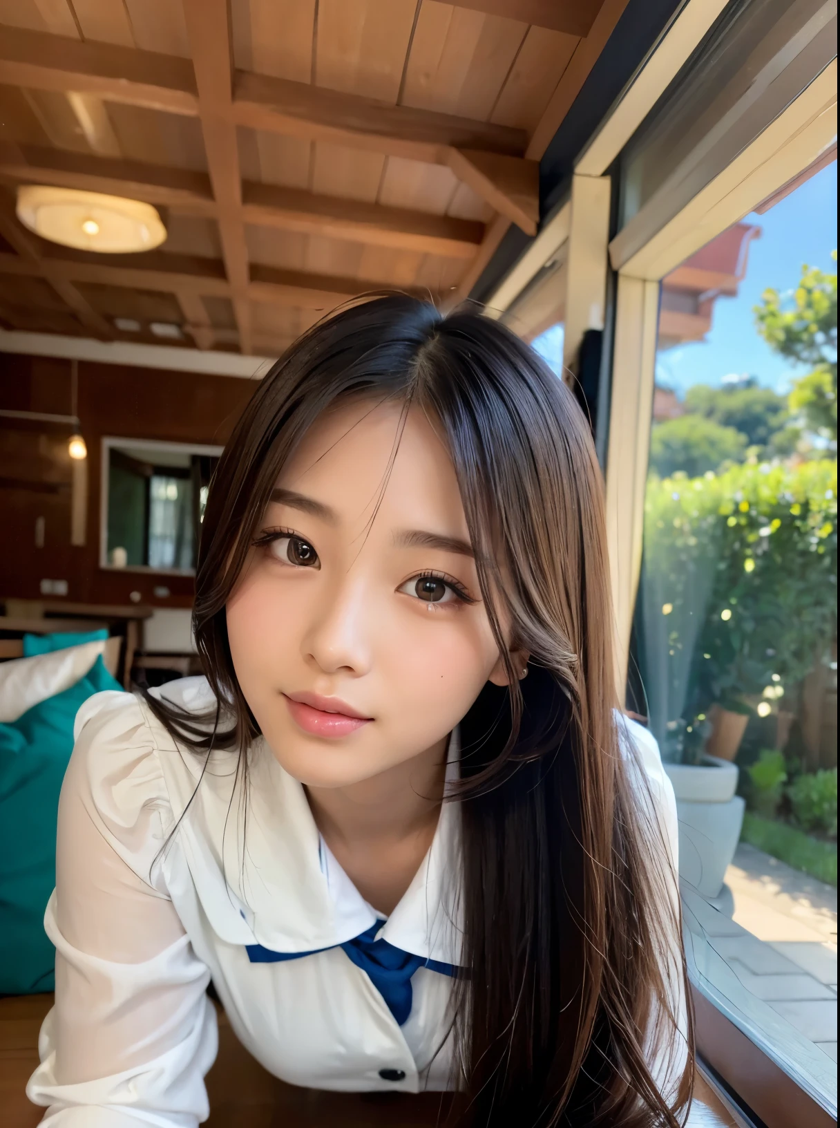 (((masterpiece))), top-quality, ultra-detailliert, Extremely detailed, Detailed background, light rays, Very beautiful girl, japanese, 20 yo, Detailed face, Solo, smile, (Full body:1.3), (random hairstyles :1.2), Bangs, ((plump lips)), (Perfect body:1.1), ((school uniform)), sunrise glow, Summer, in 8K, Wallpaper, amazing, finely detail, Ultra-detailed, 超A high resolution, Extremely detailed, Pure erotic face, extremely detailed eye and face, Beautiful detailed eyes, highlydetailed skin, No makeup, (Natural Skin),ရ