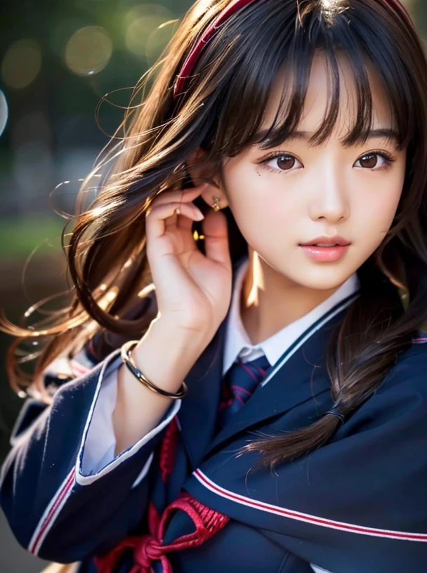 (((masterpiece))), top-quality, ultra-detailliert, Extremely detailed, Detailed background, light rays, Very beautiful girl, japanese, 20 yo, Detailed face, Solo, smile, (Full body:1.3), (random hairstyles :1.2), Bangs, ((plump lips)), (Perfect body:1.1), ((school uniform)), sunrise glow, Summer, in 8K, Wallpaper, amazing, finely detail, Ultra-detailed, 超A high resolution, Extremely detailed, Pure erotic face, extremely detailed eye and face, Beautiful detailed eyes, highlydetailed skin, No makeup, (Natural Skin),ရ
