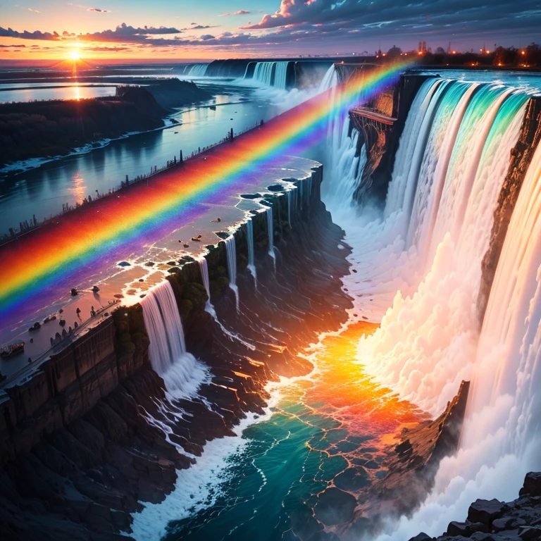 Rainbow reflected in Niagara Falls at sunset, Feel the vast workings of the world and nature., Stunning scenery and splashing water, Beautiful energy that merges with space --automatic