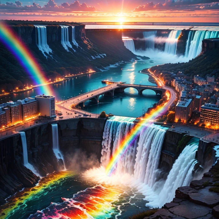Rainbow reflected in Niagara Falls at sunset, Feel the vast workings of the world and nature., Stunning scenery and splashing water, Beautiful energy that merges with space --automatic 