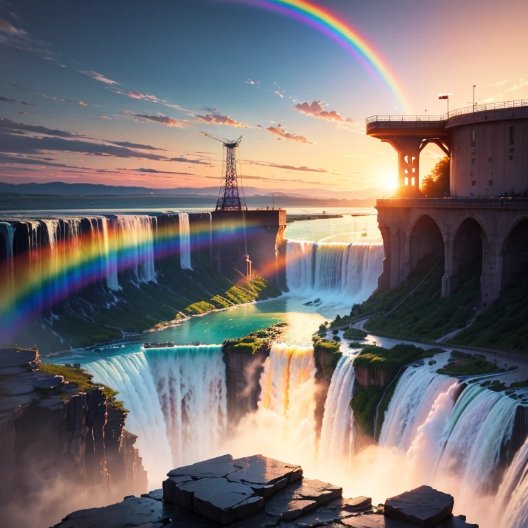 Rainbow reflected in Niagara Falls at sunset, Feel the vast workings of the world and nature., Stunning scenery and splashing water, Beautiful energy that merges with space --automatic