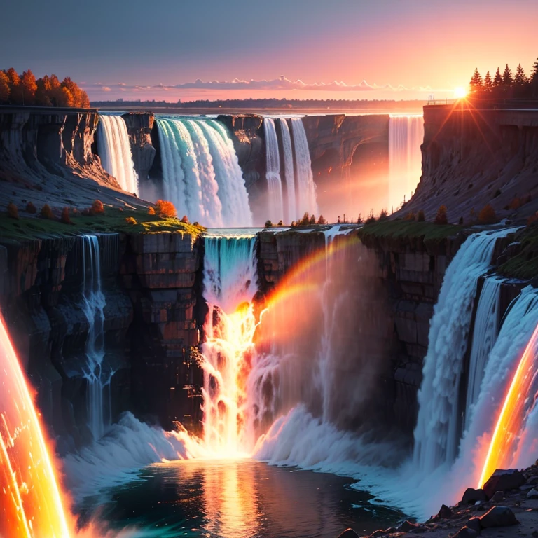 Rainbow reflected in Niagara Falls at sunset, Feel the vast workings of the world and nature., Stunning scenery and splashing water, Beautiful energy that merges with space --automatic