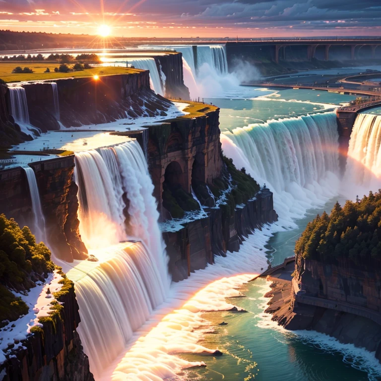 Rainbow reflected in Niagara Falls at sunset, Feel the vast workings of the world and nature., Stunning scenery and splashing water, Beautiful energy that merges with space --automatic 