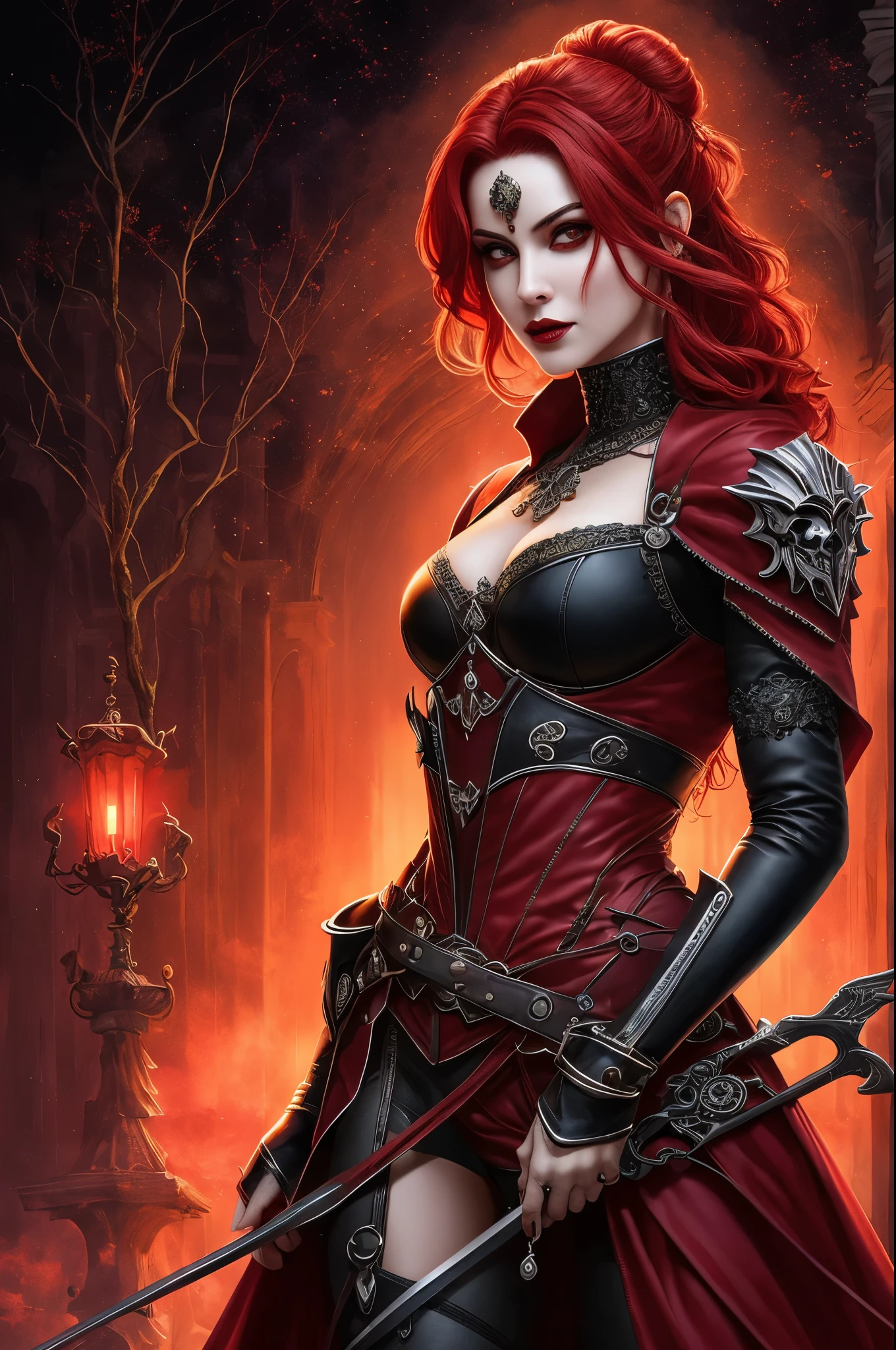 Villain woman beautiful seductress red hair dangerous power magic hellish clothes chimera 
