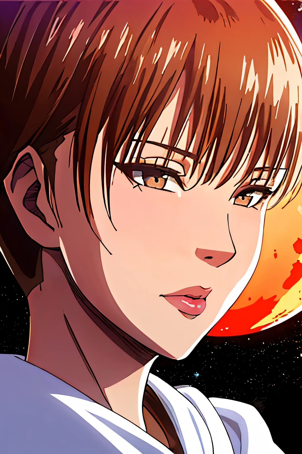 1girl, beautiful face, ((white eyes)), sexy pose, Red moon in the background, stars, space, (lightroom:1.13), soft light, (natural skin texture:1.2), (hyperrealism:1.2), sharp focus, focused,[[realistic]]