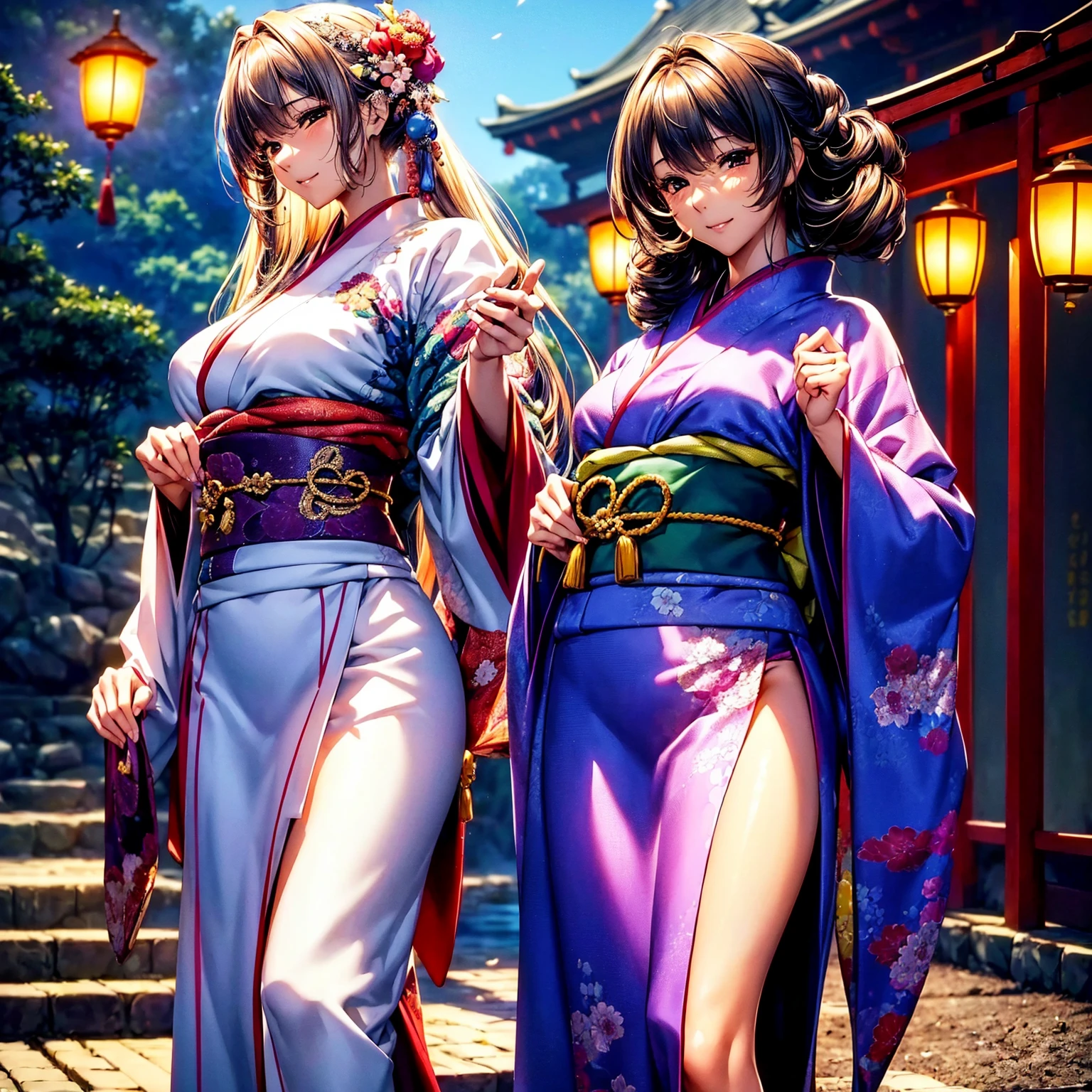 (highest quality、masterpiece、very high resolution、ultra high resolution.High resolution detail 1.5)、(A woman with perfect and ultimate beauty:18-year-old,bright smile,beautiful body、beautiful face)、(There are many variations of hairstyles,The bangs are neatly arranged,Long straight side hair,beautiful hair quality),(Beautiful breasts with a slender body shape:F cup,beautiful hair texture,Beautiful skin texture)、((Wearing a Japan kimono:pattern and color,Kimono with long obi and large sleeves,shoulders are exposed,Wear it down)),(Mt. Momiji,Fantastic waterside,There is a waterfall,Autumn leaves and lanterns,mysterious night sky、beautiful scenery),(The wind is blowing,My hair, obi, and long sleeves flutter due to the wind.,beautiful pose,model shoot),realistic portrait、realistic textured skin、(highly detailed images、accurate image、Perfect Image 1.5)、beautiful anime woman, beautiful art style, anime character、Overall image、accurate anatomy、Image without defects、natural soft light、beautiful images、(best shot,RAW photo)