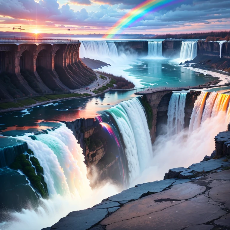 Rainbow reflected in Niagara Falls at sunset, Feel the vast workings of the world and nature.., Stunning views and splashing water, Beautiful energy merging with space -- automatic