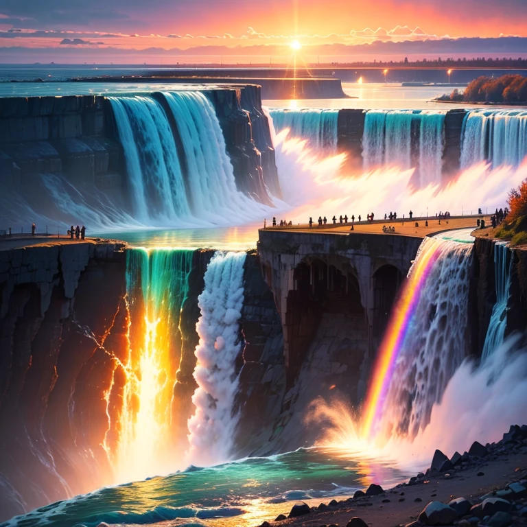 Rainbow reflected in Niagara Falls at sunset, Feel the vast workings of the world and nature.., Stunning views and splashing water, Beautiful energy merging with space -- automatic 