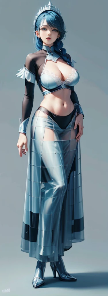 Master of animation, A perfect masterpiece, On a pure white background、Dressed in cool, sexy and modern clothes、Sexy mature modern woman standing, Flowing silver hair, Full Body Stand Posture, Thin legs, Large Breasts, Detailed facial details, Natural and beautiful standing posture, Crisp and realistic body detail,(NSFW:0.5)