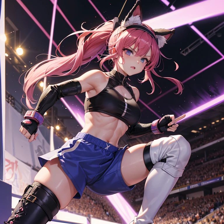 Uma Musume, cute girl, pants, slingshot, large breasts, tights, twin tails, pink hair