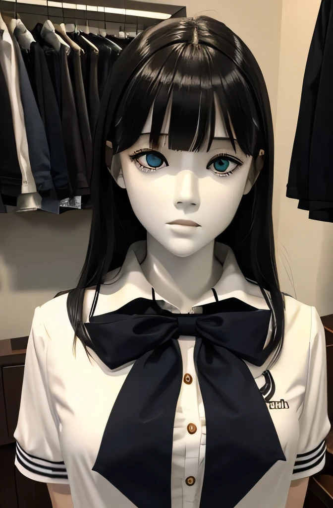 Full body mannequin deep kisses computer,that mannequin is beautiful,That mannequin is 30 years old.,The height of the mannequin is 165cm,mannequin color&#39;my face is white.,mannequin color&#39;The body is pure white.,mannequin is long, thin face.,The mannequin has black hair(flat straight hair short hair,,bangs),mannequin color&#39;eyes are black.mannequin is wearing a girl&#39; high school uniform.
