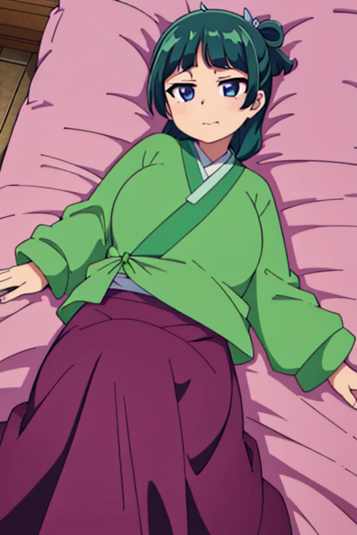 Highest quality,very detailed, 1 girl, maomao, Chinese style kimono, green jacket, purple long skirt, blue eyes, a green hair,nude,hentai,sexy,big tits,sex