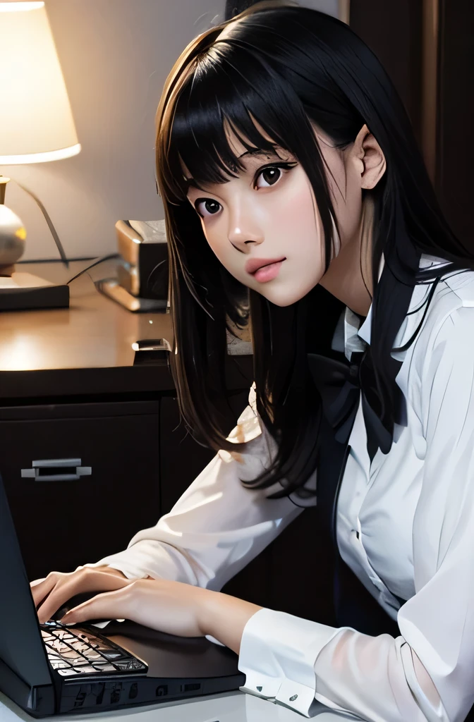 Full body mannequin deep kisses computer,that mannequin is beautiful,That mannequin is Erika Ikuta.,That mannequin is 16 years old.,The height of the mannequin is 165cm,mannequin color&#39;my face is white.,mannequin color&#39;The body is pure white.,The mannequin has black hair(bangs),mannequin color&#39;eyes are black.mannequin is wearing a girl&#39;high school uniform.,The mannequin is playing a game on the computer.
