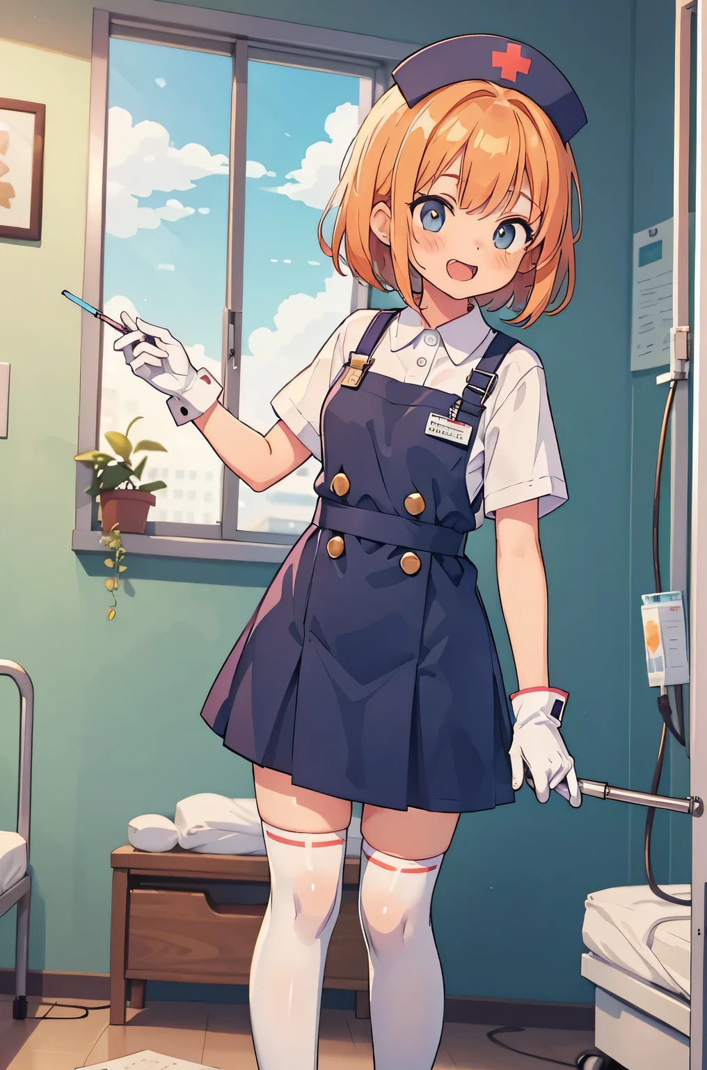 A Female robot is sleeping in a fridge, spread legs, nude, banzai pose. she wears no dress. She Brown short hair is tied with two big red clothespins, She lifts up the under hem of her white plain dress, leaning over, masterpiece, very short pigtails,brown hair, mature, android, blue eyes, full body figure, Height: 160cm, flushed cheeks, 2020s anime picture, A beautiful robot with short brown hair in two short pigtails held up by two very large huge red clothespins, Uplifting, No NSFW, whole body, barefoot, archaic smile, getting orgasm, 25 years old, sweat bucket. robot skin.