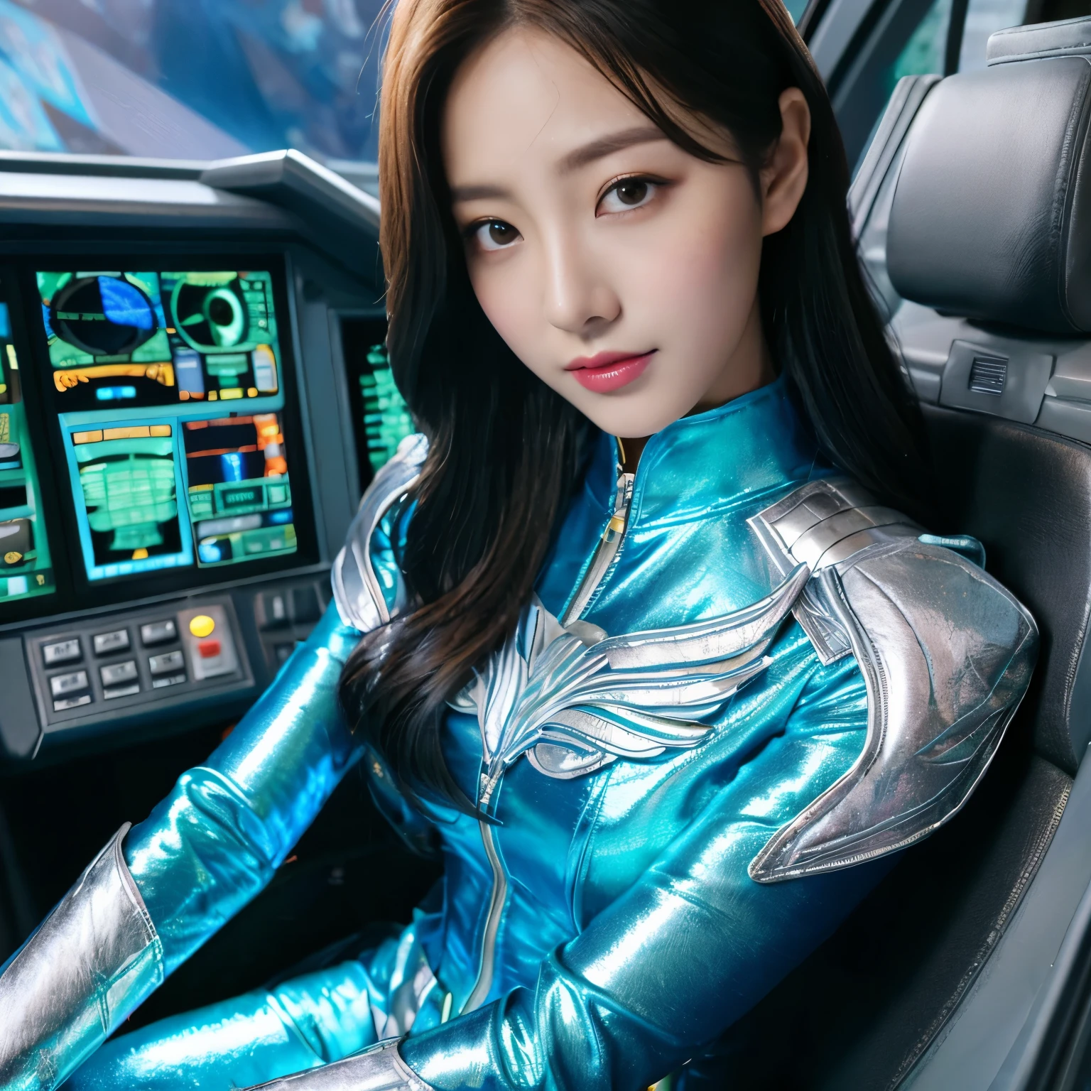 best image quality、Super high resolution、(realism:1.4)、Korean beauty star、The most beautiful KPOP star、face、Horny Korean makeup、erotic expression、A body that makes you want to touch it、Erotic photos、Realistic satin fabric texture、Costume made of stretch satin fabric that is smooth to the touch、The drape of the curved part of the satin fabric、Strong luster of costume、costume quality、8K photo quality、Costume made of high-quality satin fabric with high density、Super-class battle leather cloak with a smooth texture、Super Sentai Women's Heroine Suit、Super-class battleship shiny costumes、Texture of costumes that satin fetishists respond to、Thin, glossy stretch satin fabric、