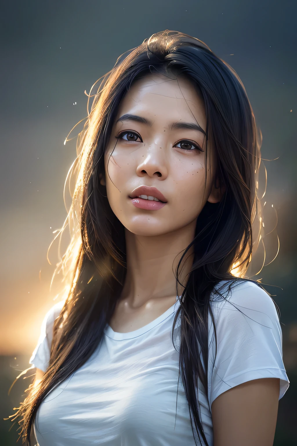 dressed, (photo realistic:1.4), (hyper realistic:1.4), (realistic:1.3),
(smoother lighting:1.05), (increase cinematic lighting quality:0.9), 32K,
1girl,20yo nepali girl, realistic lighting, backlighting, light on face, ray trace, (brightening light:1.2), (Increase quality:1.4),
(best quality real texture skin:1.4), finely detailed eyes, finely detailed face,
(tired and sleepy and joy), (laugh:0), face closeup, t-shirts,
(Increase body line mood:1.1), (Increase skin texture beauty:1.1)