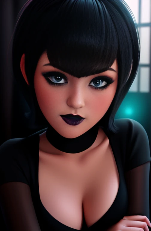 (best quality, 12k resolution, ultra-detailed), , portraits, beautiful face, beautiful blue eyes, short hair with bangs, gothic makeup, provocative pose, curvy figure, porcelain skin, elegant background, dramatic lighting, vibrant colors. Nudes