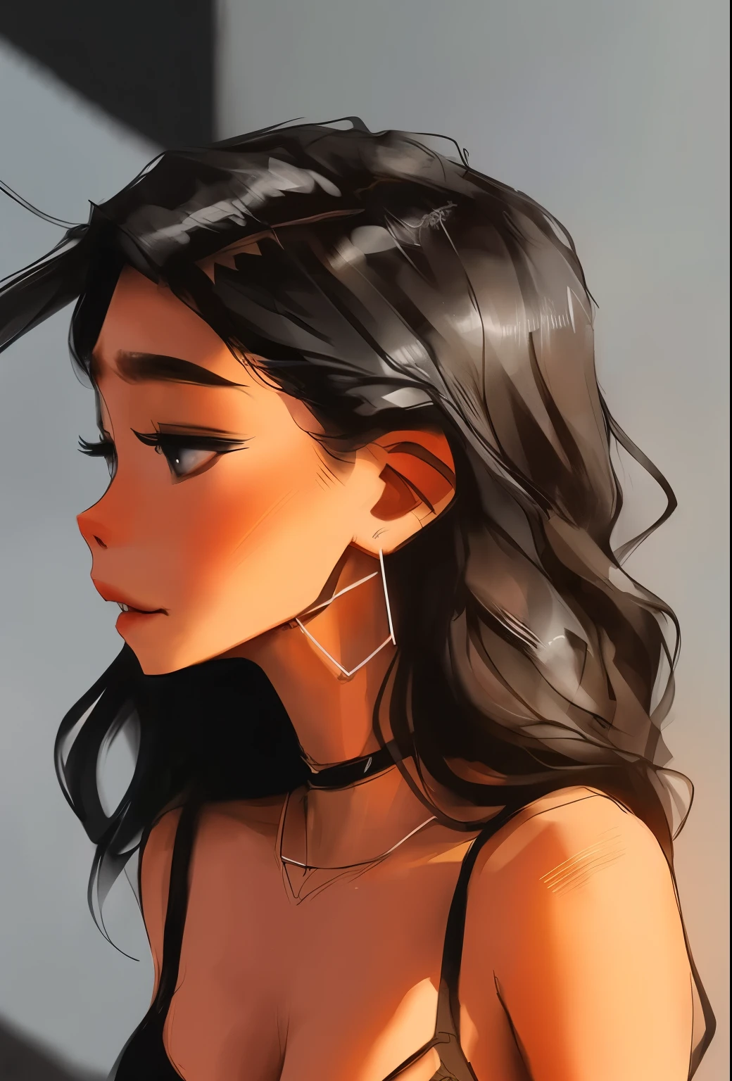 um close up de uma mulher com cabelos longos usando um vestido preto, retrato de samdoesart, samdoesart 1. 0, :: samdoesart, pintura digital samdoesart, no estilo de Sam yang, samdoesart 2. 0, samdoesart 2. 5, desenho animado samdoesart vibrante, lindo retrato de anime, estilo Sam yang, obras de arte no estilo de samdoesart, ((kinematics)), ((detalhado)), rosto detalhado