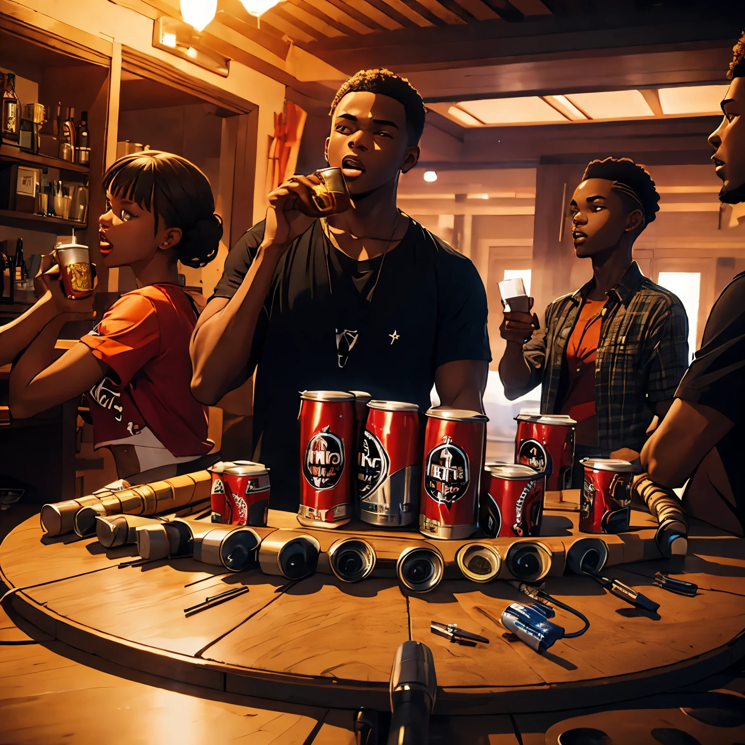 Young black people having a crazy wild house party. Drugs guns money beer cans. Red cups and turns deadly.