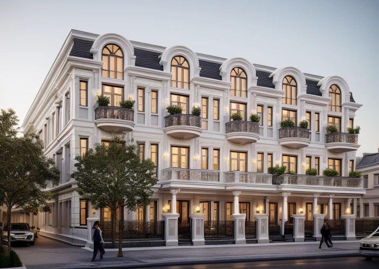 A beautiful Neo-classic exterior design that resembles life. The colors are vivid, with a wide range of tones to enhance the overall visual experience. The scene is set in a natural landscape, blending harmoniously with the surrounding environment. The architecture stands tall, reflecting the beauty of the Neo-classic style. The structure features intricate carvings, elegant columns, and grand entrances, giving it a sense of grandeur and sophistication. The composition is carefully arranged, with a balanced and visually appealing layout. The artwork is a true masterpiece, reflecting the talent and skill of the artist in capturing the beauty of the Neo-classic style, ((beautiful sky and cty background detail)), (best quality,8k,highres,masterpiece:1.5),ultra-detailed,(realistic,photorealistic,photo-realistic:1.5), The ambient lighting highlights the textures and details, creating a stock photo-like atmosphere, best quality, (((Best Quality: 1.5))), ((Super Detail: 1.5))(straight strokedetail:1.3), (Intricate lines:1.5), ((Photorealism:1.5)),(((hyper detail:1.5))), archdaily, award winning design, (dynamic light:1.5), (day light:1.5), (perfect light:1.5), Balcony ceiling lights, (light bulbs: 1.5), (shimering light :1.5), refection glass windows, trees, beautiful sky, photorealistic, FKAA, TXAA, RTX, SSAO, Post Processing, Post-Production, CGI, VFX, SFX, Full color,((Unreal Engine 5)), Canon EOS R5 Camera + Lens RF 45MP full-frame CMOS sensor, HDR, Realistic,8k,((Unreal Engine 5)), Cinematic intricate detail, extreme detail, science, hyper-detail, FKAA, super detail, super realistic, crazy detail, intricate detail, nice color grading, reflected light on glass, eye-catching wall lights, unreal engine 5, octane render, cinematic, trending on artstation, High-fidelity, Viwvid, Crisp, Sharp, Bright, Stunning, ((Lifelike)), Natural, ((Eye-catching)), Illuminating, Flawless, High-quality,Sharp edge rendering, medium soft lighting, photographic render, detailed archviz