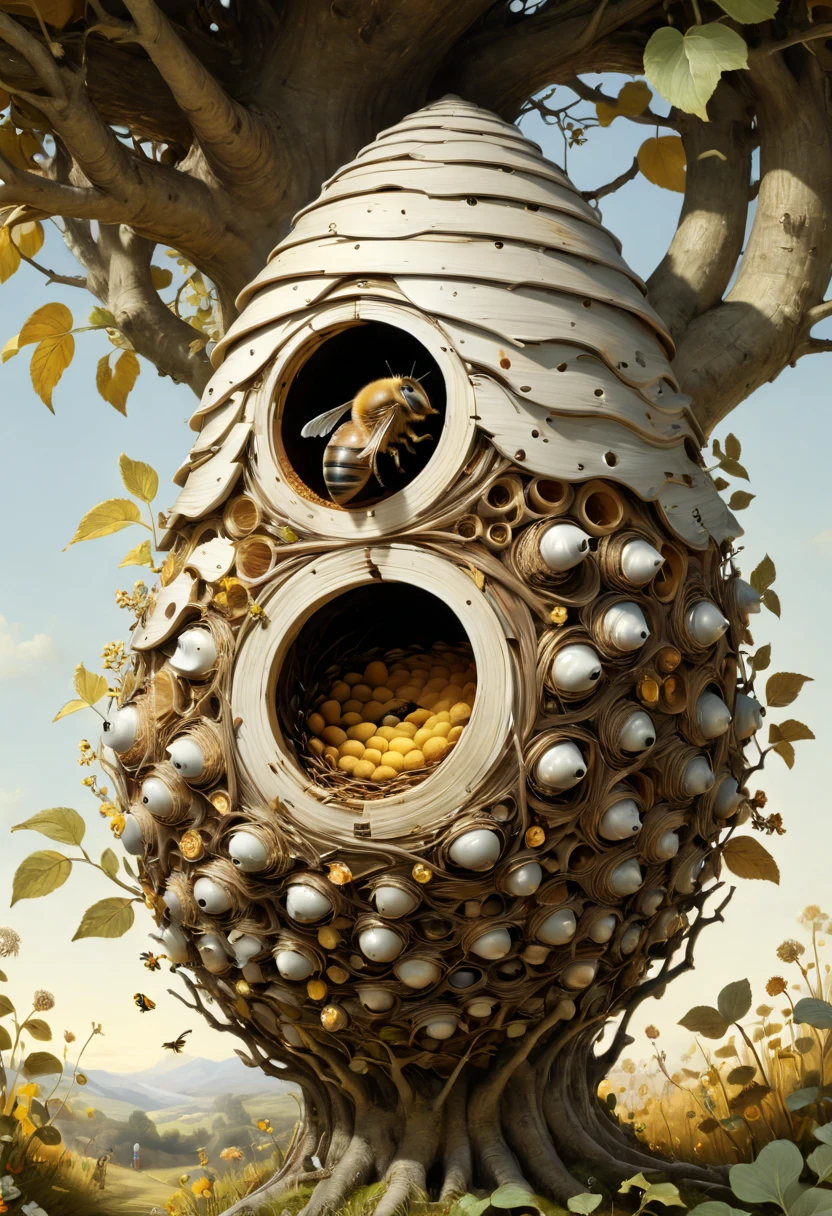Beehive shaped, nest, inspired by randolph caldecott, best quality, masterpiece, 8k
