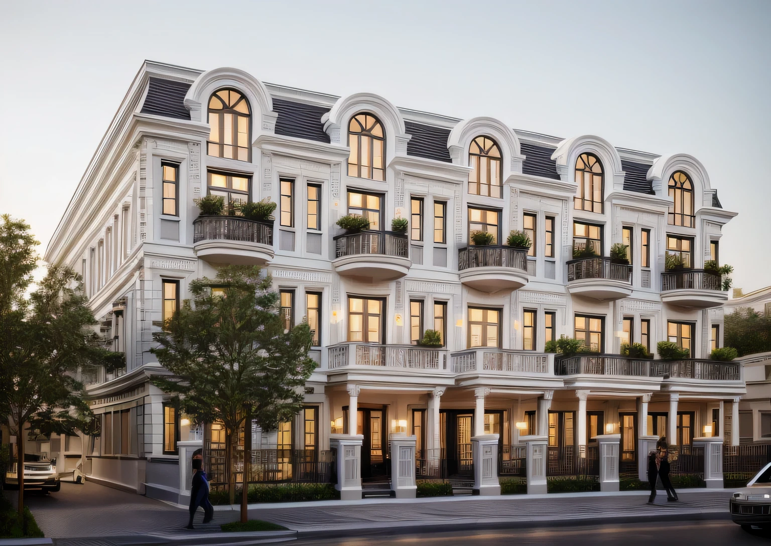 A beautiful Neo-classic exterior design that resembles life. The colors are vivid, with a wide range of tones to enhance the overall visual experience. The scene is set in a natural landscape, blending harmoniously with the surrounding environment. The architecture stands tall, reflecting the beauty of the Neo-classic style. The structure features intricate carvings, elegant columns, and grand entrances, giving it a sense of grandeur and sophistication. The composition is carefully arranged, with a balanced and visually appealing layout. The artwork is a true masterpiece, reflecting the talent and skill of the artist in capturing the beauty of the Neo-classic style, ((beautiful sky and cty background detail)), (best quality,8k,highres,masterpiece:1.5),ultra-detailed,(realistic,photorealistic,photo-realistic:1.5), The ambient lighting highlights the textures and details, creating a stock photo-like atmosphere, best quality, (((Best Quality: 1.5))), ((Super Detail: 1.5))(straight strokedetail:1.3), (Intricate lines:1.5), ((Photorealism:1.5)),(((hyper detail:1.5))), archdaily, award winning design, (dynamic light:1.5), (day light:1.5), (perfect light:1.5), Balcony ceiling lights, (light bulbs: 1.5), (shimering light :1.5), refection glass windows, trees, beautiful sky, photorealistic, FKAA, TXAA, RTX, SSAO, Post Processing, Post-Production, CGI, VFX, SFX, Full color,((Unreal Engine 5)), Canon EOS R5 Camera + Lens RF 45MP full-frame CMOS sensor, HDR, Realistic,8k,((Unreal Engine 5)), Cinematic intricate detail, extreme detail, science, hyper-detail, FKAA, super detail, super realistic, crazy detail, intricate detail, nice color grading, reflected light on glass, eye-catching wall lights, unreal engine 5, octane render, cinematic, trending on artstation, High-fidelity, Viwvid, Crisp, Sharp, Bright, Stunning, ((Lifelike)), Natural, ((Eye-catching)), Illuminating, Flawless, High-quality,Sharp edge rendering, medium soft lighting, photographic render, detailed archviz
