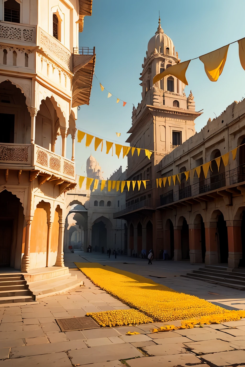 In the vibrant heart of Ayodhya city, where history and culture intertwine, produce striking high-resolution pictures that capture the essence of this magnificent place. The landscape comes alive with an abundance of Kesari flags, their golden hue fluttering gently in the breeze. Their vivid presence against the backdrop of the city paints a breathtaking sight, symbolizing the deep-rooted traditions and spiritual heritage of Ayodhya.
As you wander through the streets of this culturally rich city, the Kesari flags dance gracefully in the wind, creating a mesmerizing scene. The broad view encapsulated in your images invites the viewer to explore the depth