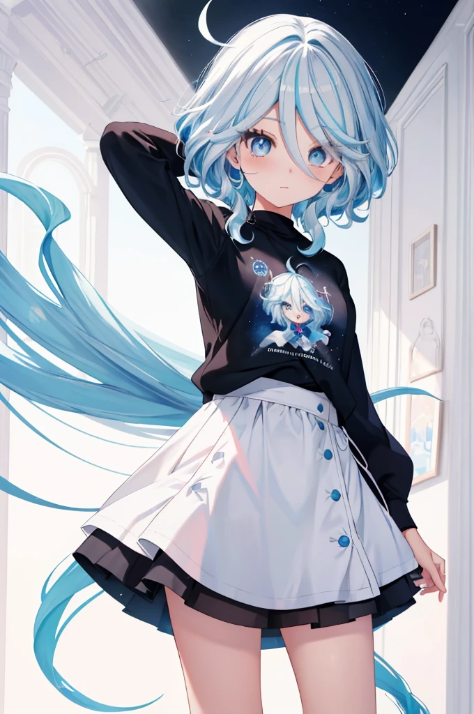 Furina  anime com cabelos brancos e olhos azuis, deus de cabelos brancos, garota retrato, camiseta, sweatshirt, Anime Girl with Cosmic Hair, com cabelos brancos, cabelos brancos, arte digital no Pixiv, retrato de anime Cirno, trends on artstation pixiv, cabelos brancos perfeitos, cabelo branco, retrato de olhos azuis, a miniskirt