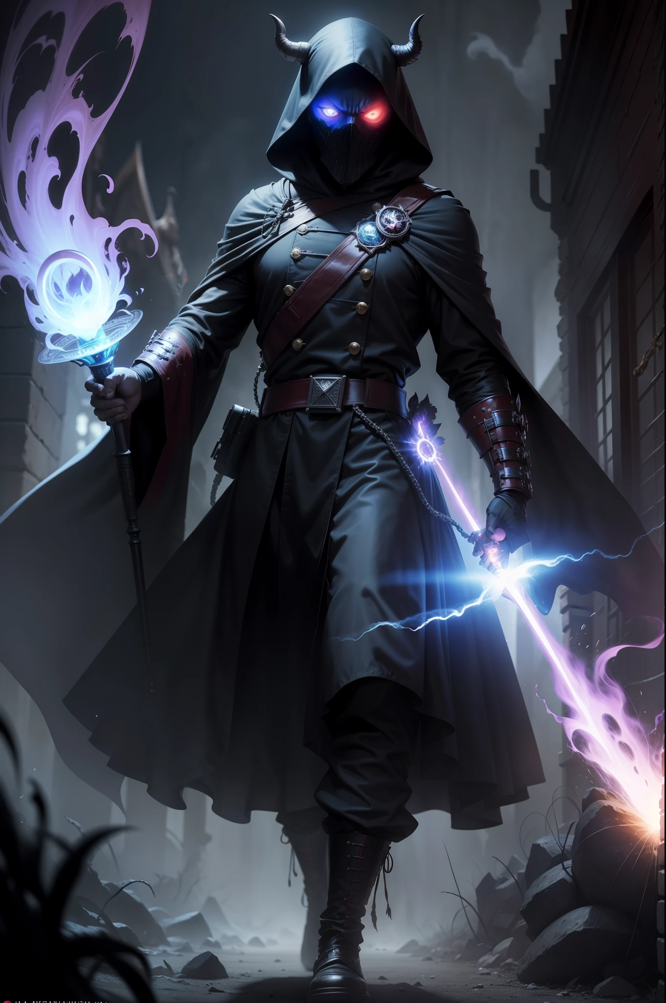 In the realm of the uncanny and unknown, a brave hero emerges: the Satanic ghost buster. Dressed in ceremonial robes of deep crimson and black, this enigmatic figure is armed with ancient tomes and mystical relics, ready to face the ethereal terrors lurking in the shadows. With piercing gaze and unyielding determination, the ghost buster delves into the unfathomable depths of the spectral realm, banishing malevolent spirits and dispelling the darkness that haunts the living. His eyes, ringed with the distinctive markings of his faith, glint with resolute intensity as he boldly confronts the unknown, armed with courage