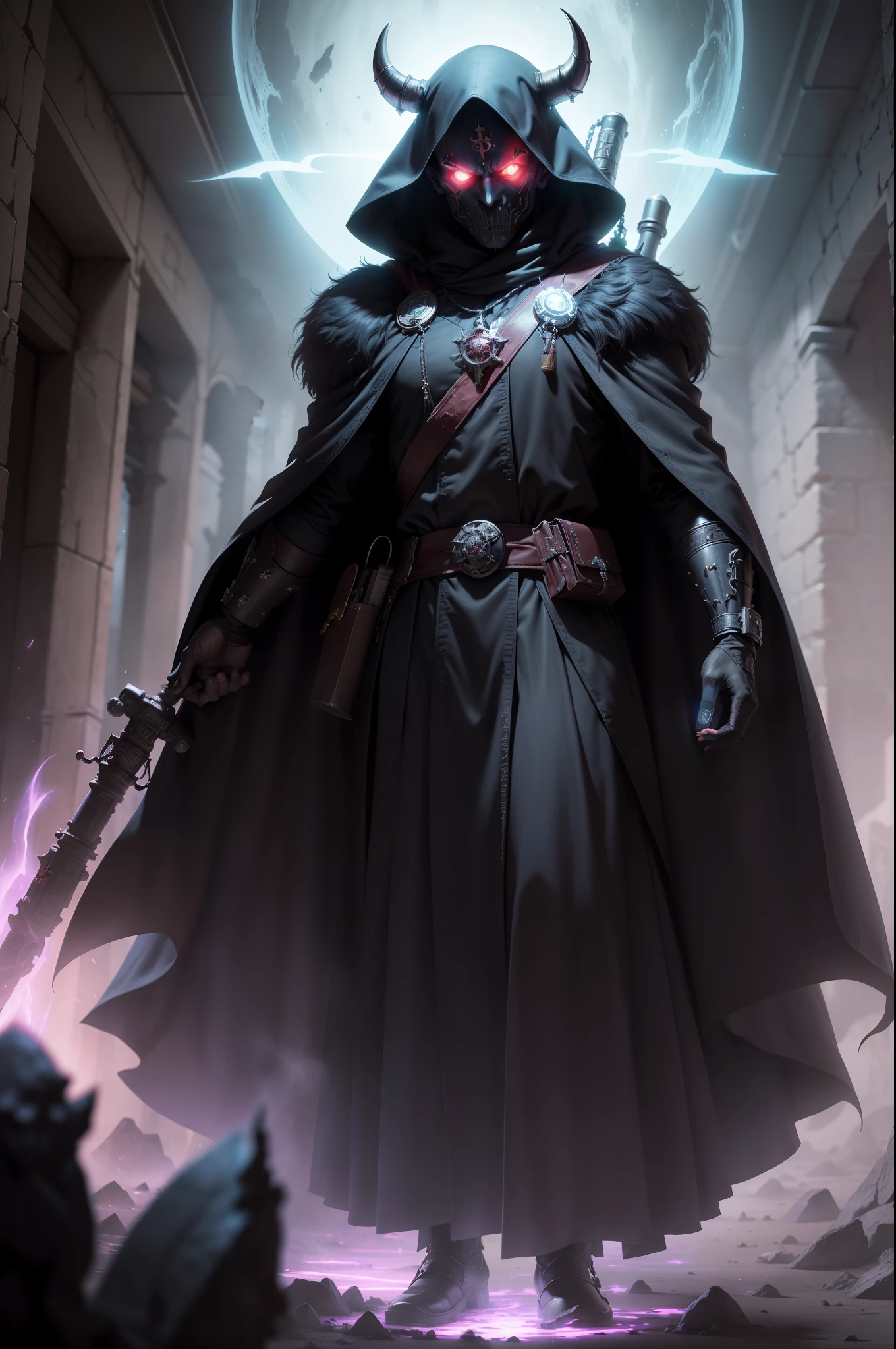 In the realm of the uncanny and unknown, a brave hero emerges: the Satanic ghost buster. Dressed in ceremonial robes of deep crimson and black, this enigmatic figure is armed with ancient tomes and mystical relics, ready to face the ethereal terrors lurking in the shadows. With piercing gaze and unyielding determination, the ghost buster delves into the unfathomable depths of the spectral realm, banishing malevolent spirits and dispelling the darkness that haunts the living. His eyes, ringed with the distinctive markings of his faith, glint with resolute intensity as he boldly confronts the unknown, armed with courage