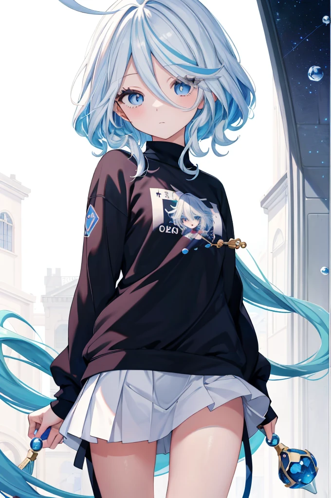 Furina  anime com cabelos brancos e olhos azuis, deus de cabelos brancos, garota retrato, camiseta, sweatshirt, Anime Girl with Cosmic Hair, com cabelos brancos, cabelos brancos, arte digital no Pixiv, retrato de anime Cirno, trends on artstation pixiv, cabelos brancos perfeitos, cabelo branco, retrato de olhos azuis, a miniskirt