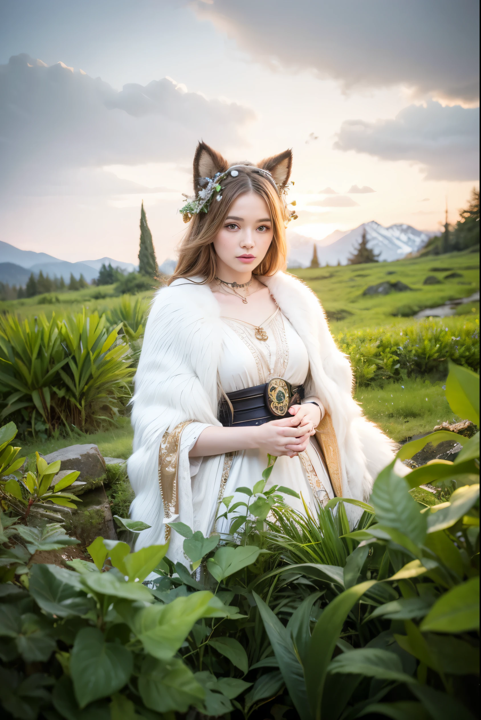 (Best quality, 8k, 32k, Masterpiece, UHD:1.2) "Immerse the viewer in the enchanting world of Frieren: Beyond Journey's End. Capture the essence of a mystical forest with ancient ruins and towering mountains in the background. Infuse the scene with a touch of magic and fantasy, emphasizing the lush greenery, vibrant flora, and the remnants of a long-lost civilization. Pay careful attention to the play of light filtering through the dense foliage, creating dappled patterns on the forest floor. Ensure that the mountains convey a sense of grandeur and mystery in the distance. Apply cinematic lighting to enhance the atmosphere, casting soft and warm illuminations on the landscape. Let the image transport the viewer to a moment of quiet exploration in this captivating fantasy realm."