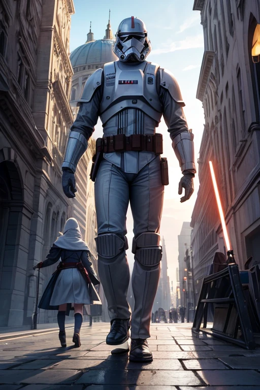 (best quality,4k,8k,highres,masterpiece:1.2),ultra-detailed,realistic:1.37,people walking in a white grand building, a clock on top, background spaceship, background starship, a family leaving a spaceship, movie screen shot, Star Wars movie screenshot, experiments taking place inside, depicted as a sci-fi setting, movie screenshot, live-action movie still, YouTube video screenshot, movie screenshot
