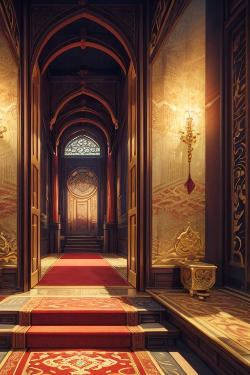 There is a room with a red carpet,There is also a red carpet, in the throne room, Jinluan Hall, exquisitely designed throne room, decadent throne room, rustic throne room, palace background, from inside the huge palace, in their noble mansions, kingdom of light background, inside a palace, ornate turkic palace background, Intricate castle interior, 《The Legend of Korra》set up