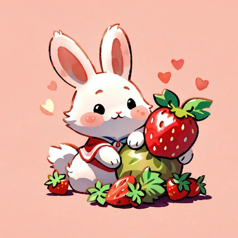 Rabbit holding strawberry，watercolor style，cute