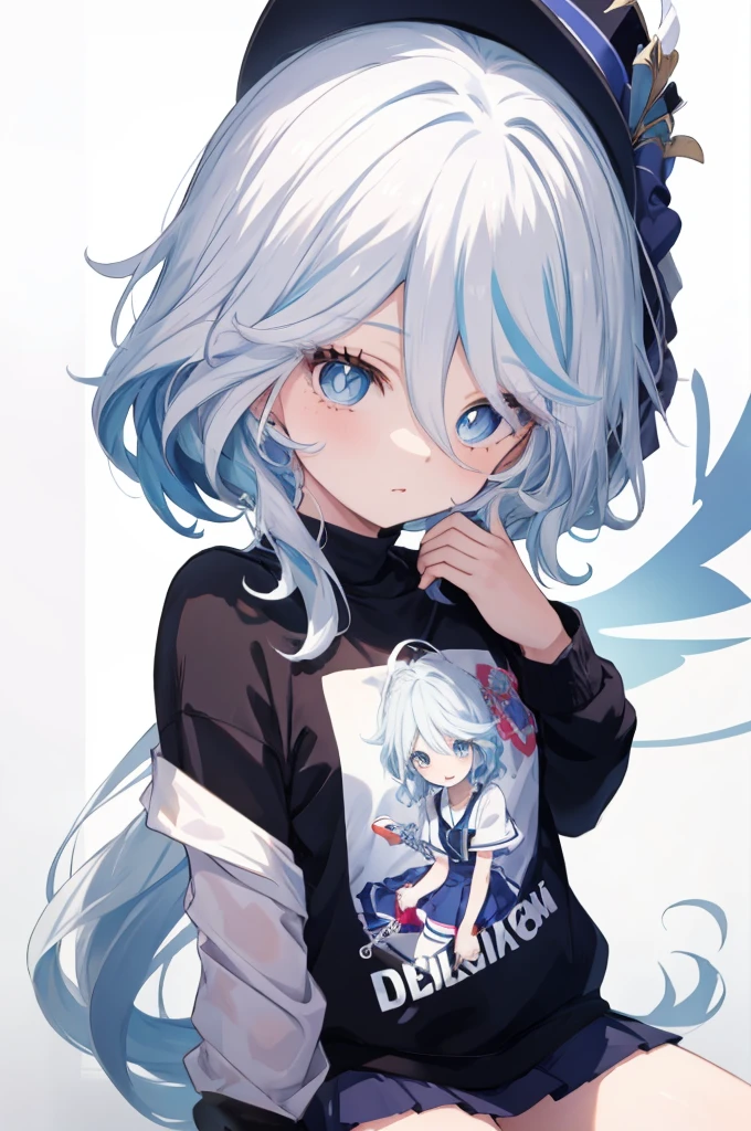 Furina  anime com cabelos brancos e olhos azuis, deus de cabelos brancos, garota retrato, camiseta, sweatshirt, Anime Girl with Cosmic Hair, com cabelos brancos, cabelos brancos, arte digital no Pixiv, retrato de anime Cirno, trends on artstation pixiv, cabelos brancos perfeitos, cabelo branco, retrato de olhos azuis, a miniskirt