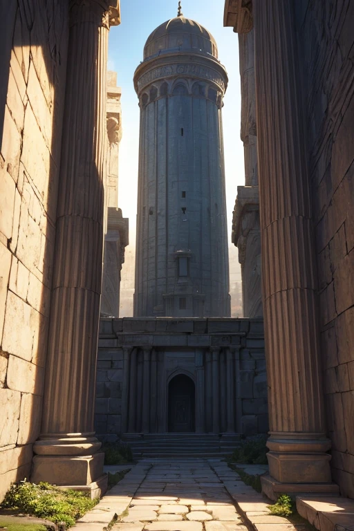 (best quality,4k,8k,highres,masterpiece:1.2),ultra-detailed,(realistic,photorealistic,photo-realistic:1.37), close-up of a building with a clock, gravity dash, inspired by "Chrono Trigger" setting, mysterious temple setting, futuristic temple exterior, inspiration from gravity dash, adventure of a dusk ruins explorer, desert temple, stunning screenshot art, Dwemer ancient brass ruins, tower of gods, character 2B from Nier, ancient Persian temple dungeon, near the crystal temple of Atlantis