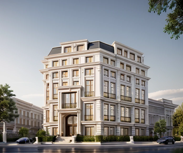 A beautiful Neo-classic exterior design that resembles life. The colors are vivid, with a wide range of tones to enhance the overall visual experience. The scene is set in a natural landscape, blending harmoniously with the surrounding environment. The architecture stands tall, reflecting the beauty of the Neo-classic style. The structure features intricate carvings, elegant columns, and grand entrances, giving it a sense of grandeur and sophistication. The composition is carefully arranged, with a balanced and visually appealing layout. The artwork is a true masterpiece, reflecting the talent and skill of the artist in capturing the beauty of the Neo-classic style, ((beautiful sky and cty background detail)), (best quality,8k,highres,masterpiece:1.5),ultra-detailed,(realistic,photorealistic,photo-realistic:1.5), The ambient lighting highlights the textures and details, creating a stock photo-like atmosphere, best quality, (((Best Quality: 1.5))), ((Super Detail: 1.5))(straight strokedetail:1.3), (Intricate lines:1.5), ((Photorealism:1.5)),(((hyper detail:1.5))), archdaily, award winning design, (dynamic light:1.5), (day light:1.5), (perfect light:1.5), Balcony ceiling lights, (light bulbs: 1.5), (shimering light :1.5), refection glass windows, trees, beautiful sky, photorealistic, FKAA, TXAA, RTX, SSAO, Post Processing, Post-Production, CGI, VFX, SFX, Full color,((Unreal Engine 5)), Canon EOS R5 Camera + Lens RF 45MP full-frame CMOS sensor, HDR, Realistic,8k,((Unreal Engine 5)), Cinematic intricate detail, extreme detail, science, hyper-detail, FKAA, super detail, super realistic, crazy detail, intricate detail, nice color grading, reflected light on glass, eye-catching wall lights, unreal engine 5, octane render, cinematic, trending on artstation, High-fidelity, Viwvid, Crisp, Sharp, Bright, Stunning, ((Lifelike)), Natural, ((Eye-catching)), Illuminating, Flawless, High-quality,Sharp edge rendering, medium soft lighting, photographic render, detailed archviz