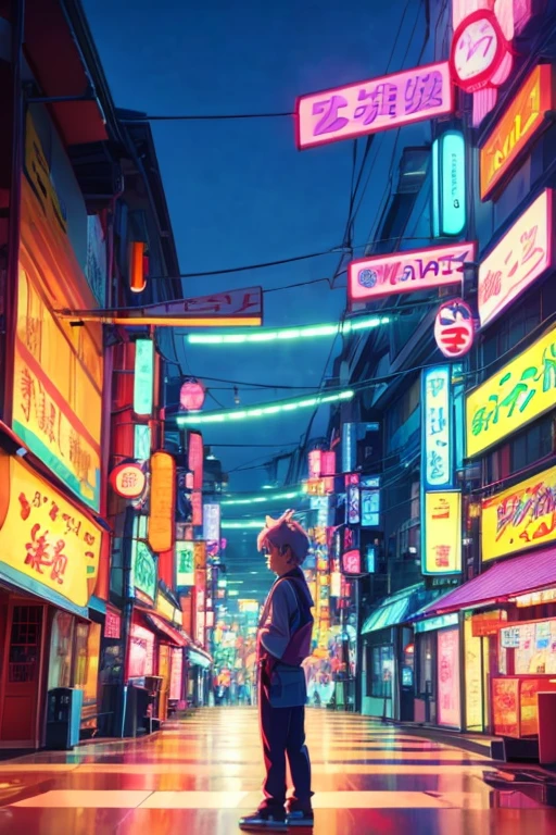 Cartoon character standing in front of building with neon lights, still from tv Japanese cartoons, inns, 2 0 1 9 Japanese cartoons screenshot, screenshot from the Japanese cartoons film, Today's featured Japanese cartoons stills, Japanese cartoons movie screenshot, Common, ( ( ( Japanese cartoons ) ) ), Anime screenshots, Japanese cartoons screenshot, screenshot from a 2012s Japanese cartoons