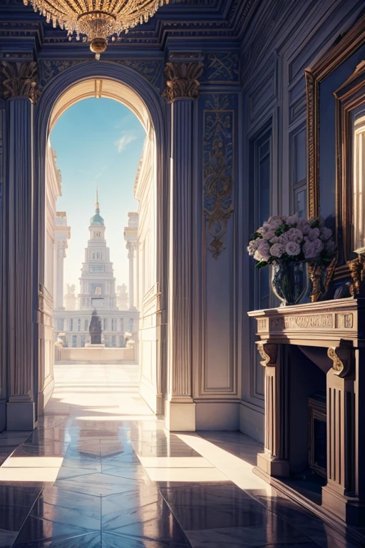 A grand vision of the White House, with a majestic fountain in the foreground, surrounded by vaporwave-inspired skyscrapers. The scene exudes a sense of elegance and grandeur, reminiscent of neoclassical architecture. The inspiration for this artwork comes from the Adelaide Victoria Hall and the neoclassical style it embodies. The image is digitally rendered, showcasing intricate details and the highest quality. The colors are vibrant and vivid, with a touch of pastel hues to enhance the overall aesthetic. The lighting casts a soft glow, accentuating the architectural elements of the neoclassical building. This masterpiece portrays a wealthy and opulent residence, reminiscent of the works by François Baro. The image is a glimpse into the future, capturing the essence of 2022.