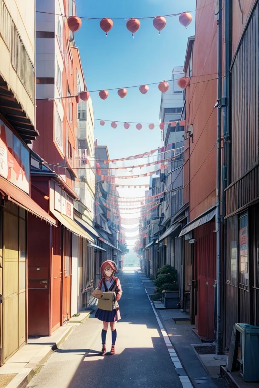 (animated character standing in front of a red column building, anime Tamura Camp, anime scene, Natsume's Book of Friends, Japanese high school, still from TV anime, today's featured anime still shot, everyday, opening scene, Tamura Camp, Tokyo anime scene, inspired by Shikishi Munakata, screenshot from an animated film)