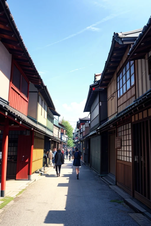 A group of people walking along the street next to the building, anime Scenes, Natsume friend account, anime movie Scenes, In front of the temple, tokyo anime anime Scenes, beautiful anime Sceness, in style of kyoto animation, Scenes!!, Inari Shrine, Still from TV animation, opening Scenes, Japantown, daily, anime screenshot